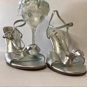 NINA Silver Genuine Leather Silver Bowed Heels
